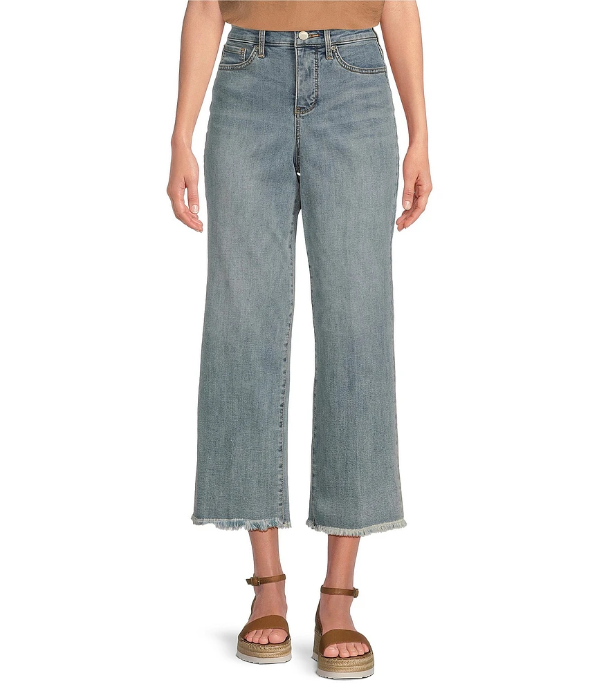 NYDJ Coco Stretch Denim Wide-Leg Frayed Hem Cropped Jeans