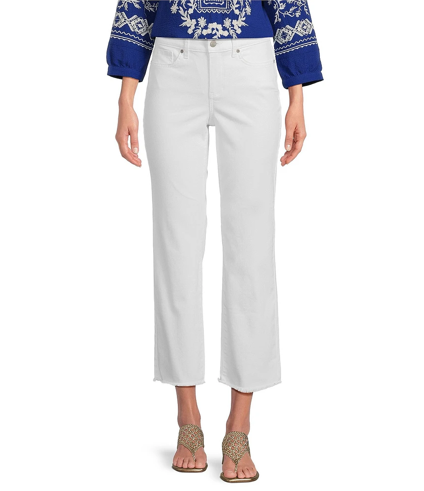 NYDJ Marilyn Stretch Denim Lift Tuck® Mid Rise Straight Leg Frayed Hem Ankle Jeans