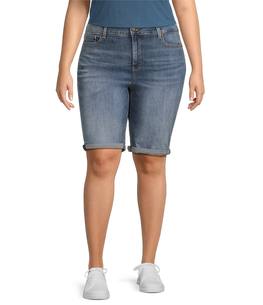 NYDJ Plus Size Briella Stretch Denim Lift Tuck® Mid Rise Roll Cuff Shorts