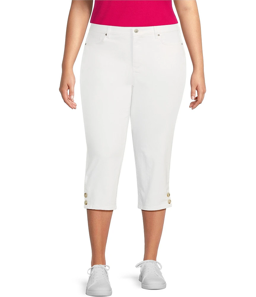 NYDJ Plus Size Marilyn Lift Tuck® Technology Straight Leg Side Button Plackets Hem Crop Jeans