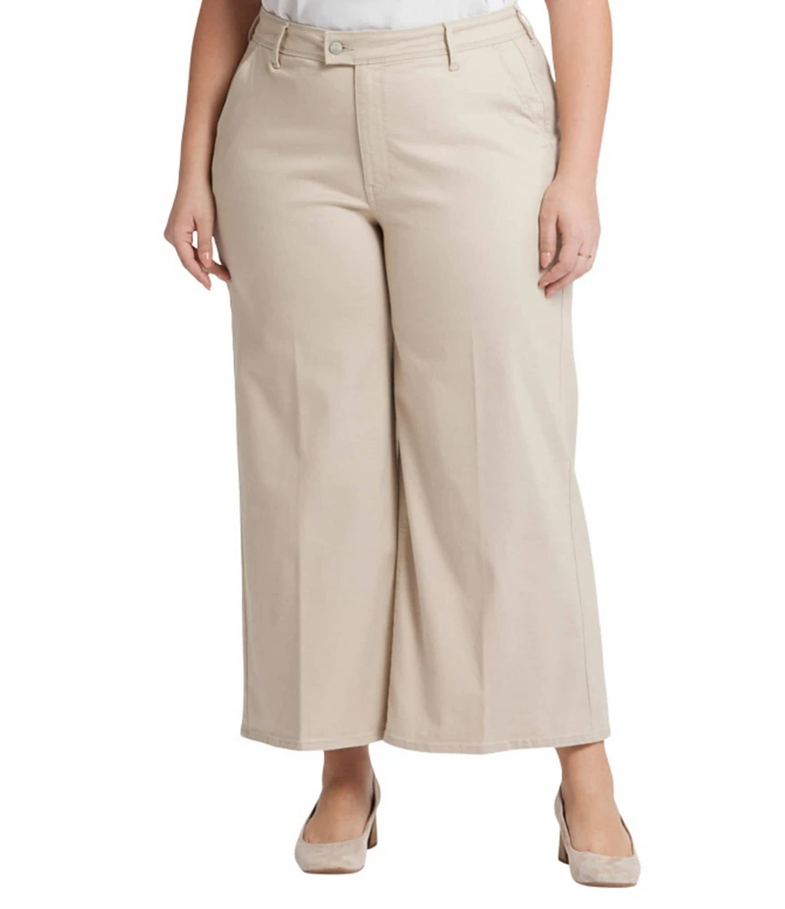 NYDJ Plus Size Mona Solid High Rise Hook-And-Eye Waist Wide Leg Ankle Trouser Jeans