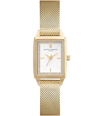 Olivia Burton Rectangle Quartz Analog White Dial Stainless Steel Mesh Bracelet Watch
