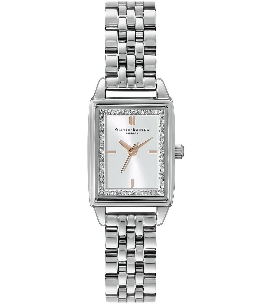 Olivia Burton Rectangle Quartz Analog White Dial Silver Stainless Steel Bracelet Watch