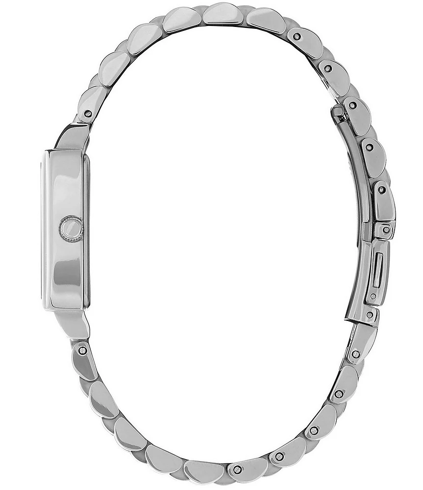 Olivia Burton Rectangle Quartz Analog White Dial Silver Stainless Steel Bracelet Watch