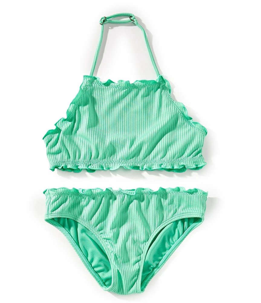 O'Neill Big Girls Adjustable Straps Ruffle Edge Halter & Bikini Swimsuit Set
