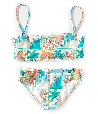O'Neill Big Girls Maritime Ruffle Edge Bandeau Top & Bikini Bottom Swim Suit Set