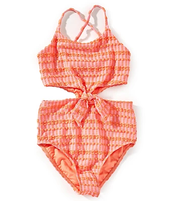 O'Neill Big Girls Paradise Plaid Knot Front One Piece Swimsuit