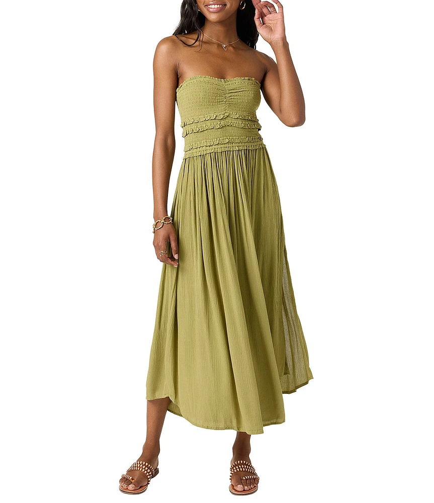 O'Neill Devyn Smocked Strapless Side Slit Midi Dress