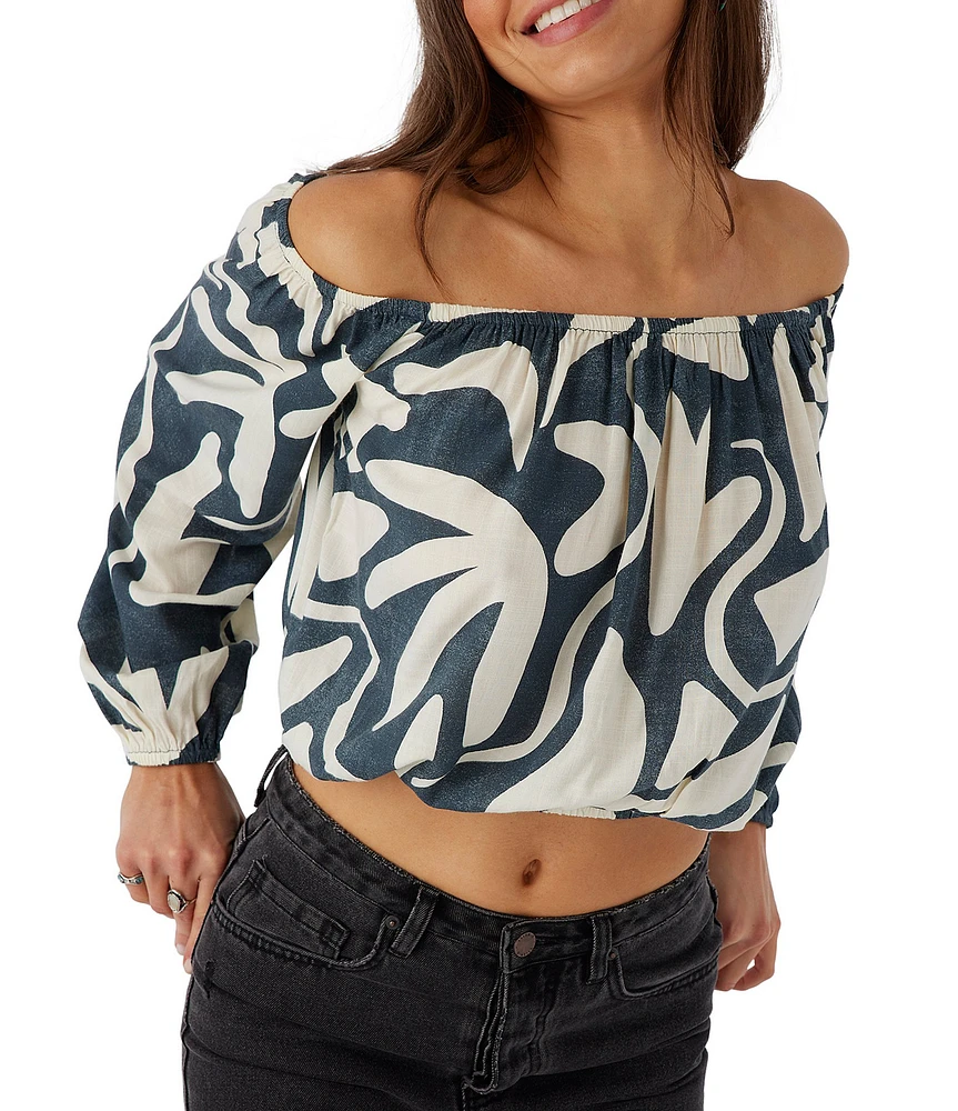 O'Neill Keyara Off-The-Shoulder Long Sleeve Printed Crop Top