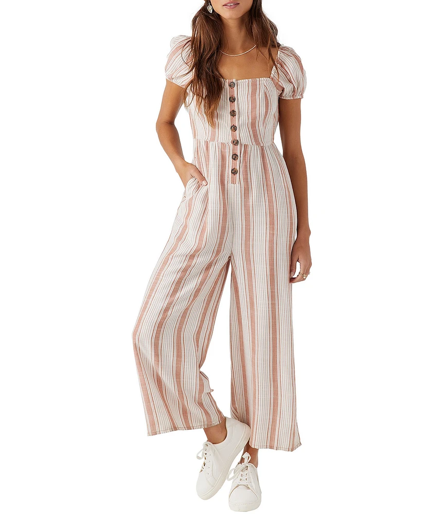 O'Neill Landry Short Sleeve Striped Cropped Jumpsuit