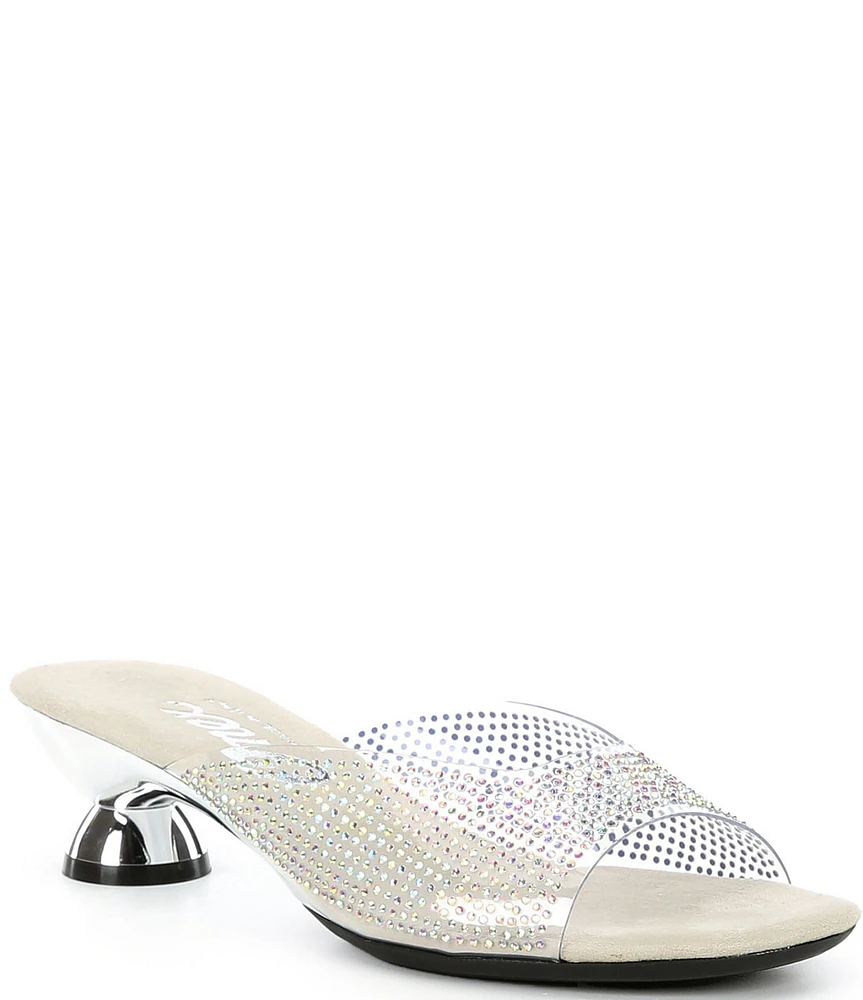 Onex Dani Vinyl Rhinestone Embellished Kitten Heel Slide Sandals