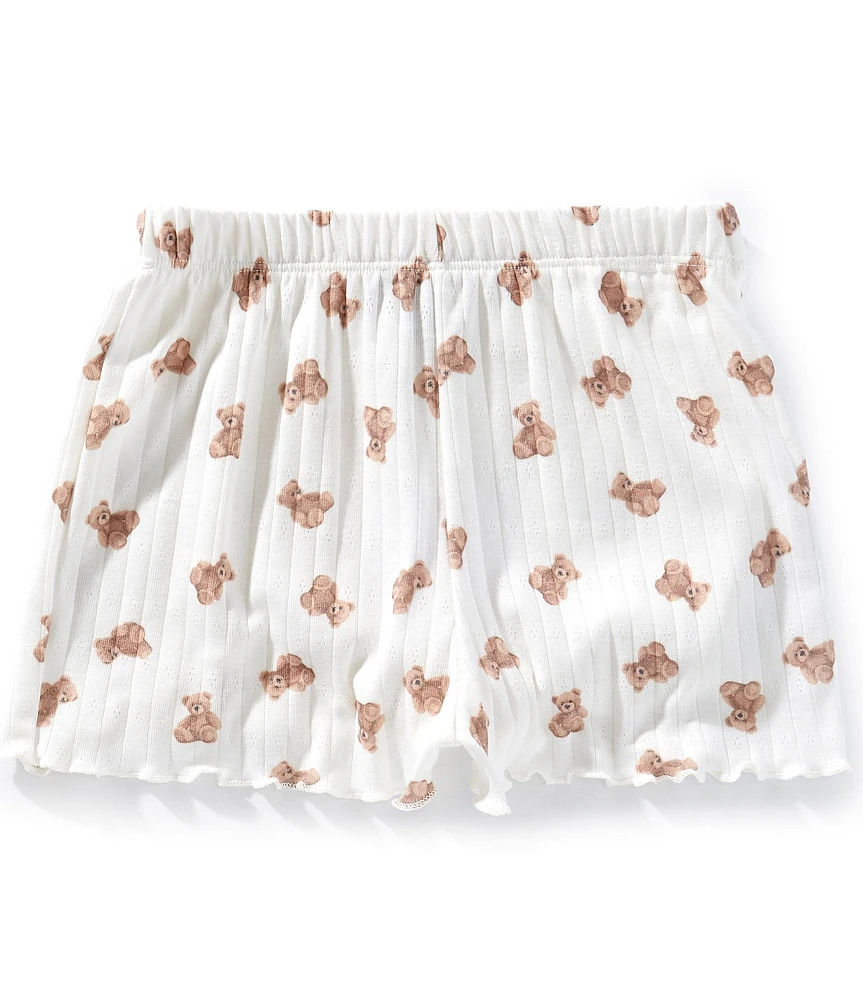 Originality Big Girls Pointelle Bear-Printed Shorts