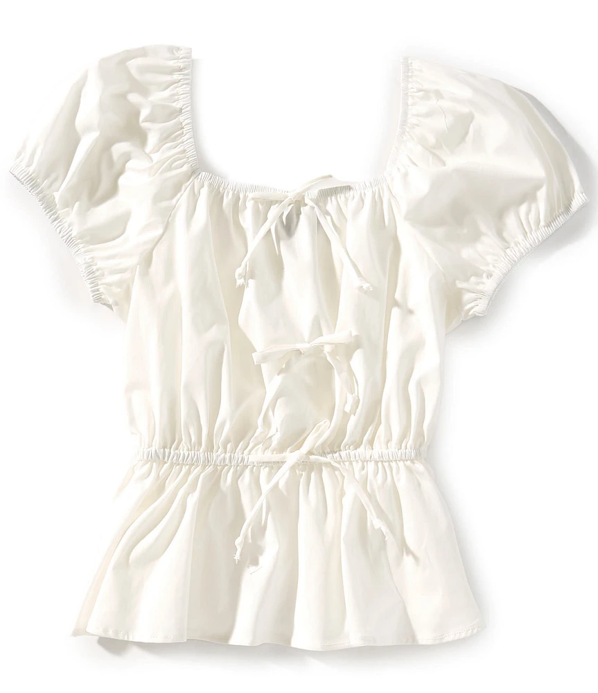 Originality Big Girls Puff Sleeve Bow Front Cropped Top