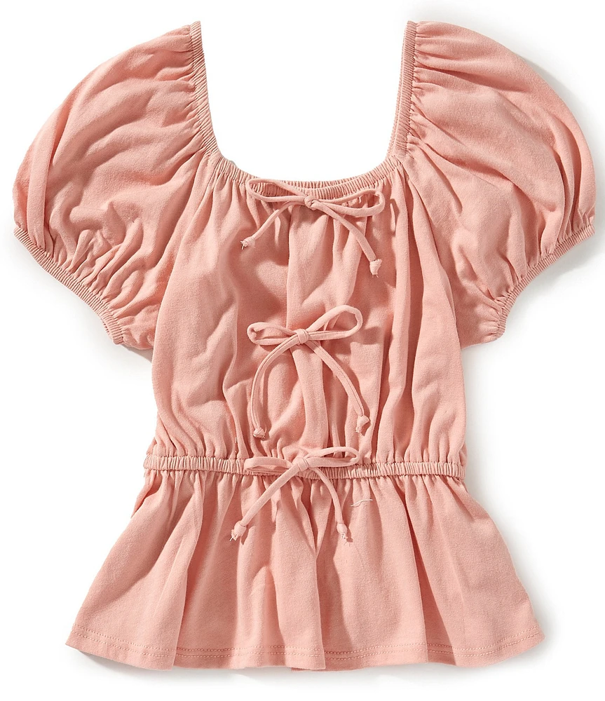 Originality Big Girls Puff Sleeve Bow Front Top
