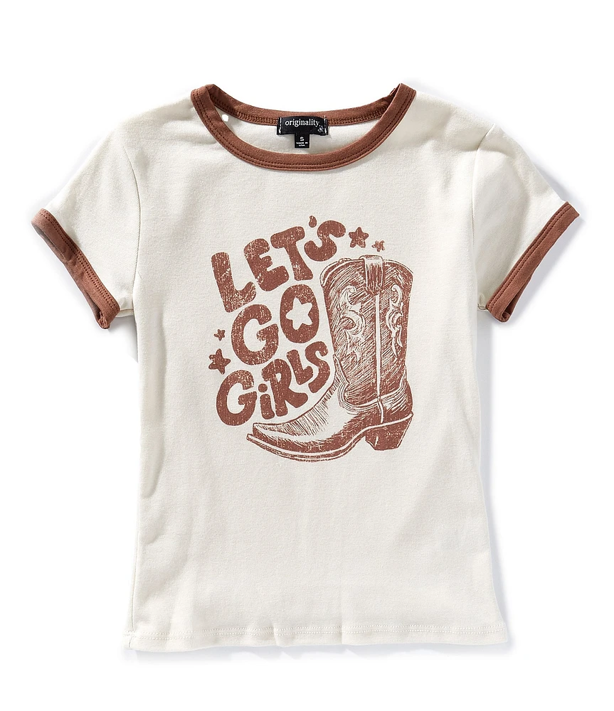 Originality Big Girls Short Sleeve Let's Go Girls Graphic Ringer T-Shirt