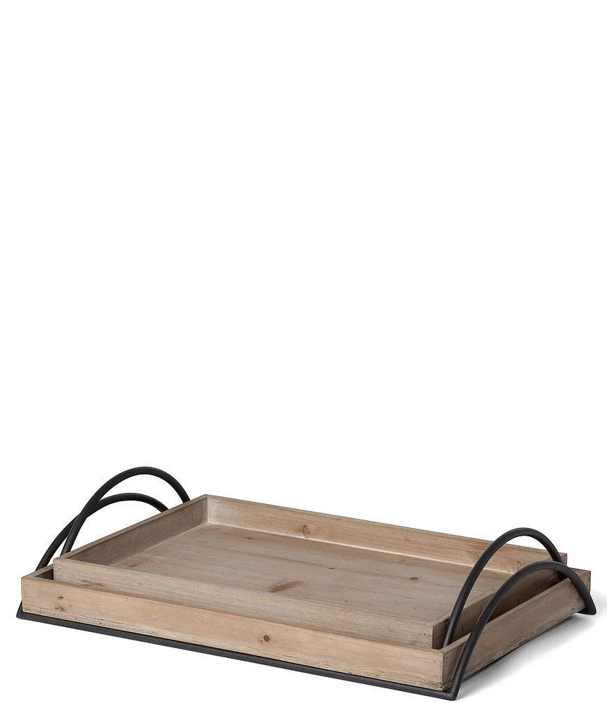 Park Hill Wood Trays with Iron Handle, Set of 2