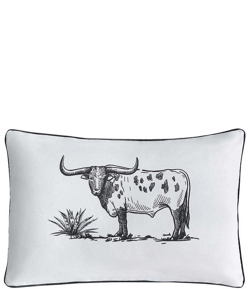 HiEnd Accents x Paseo Road Ranch Life Western Texas Longhorn Steer Indoor/Outdoor Reversible Pillow