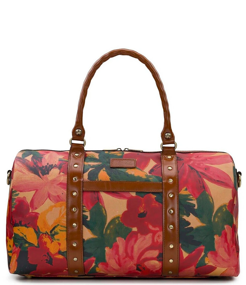 Patricia Nash Milano Spring Multi Weekender Patina Coated Linen Canvas Duffel Bag