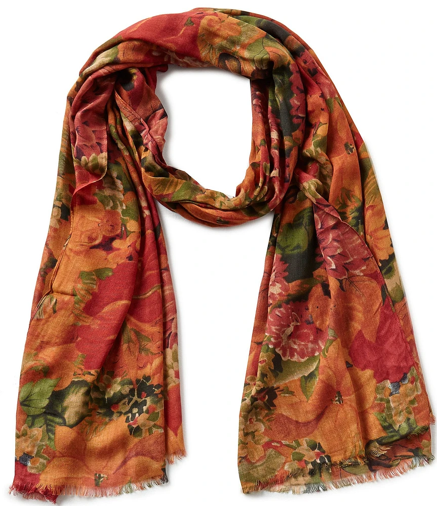 Patricia Nash Floral Print Fringe Hem Scarf