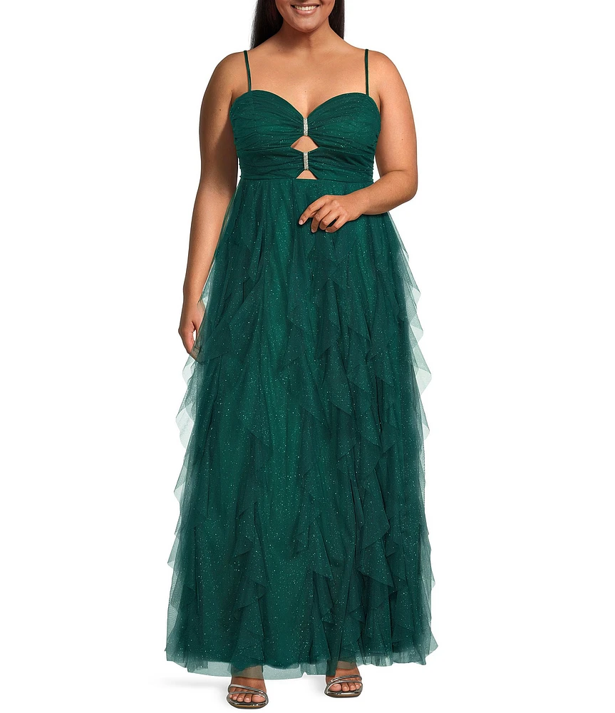 Pear Culture Plus Size Glitter Mesh Sweetheart Neck Sleeveless Dress