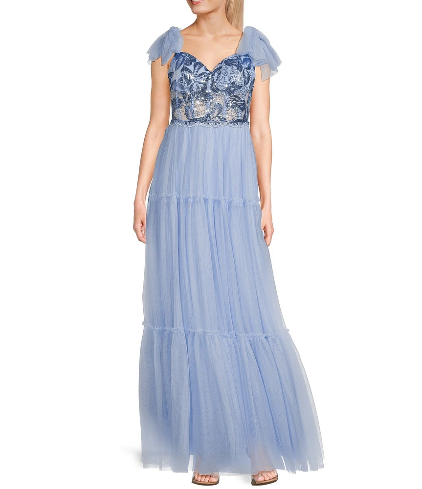 Pear Culture Tie Sleeveless Embroidered Mesh Dress