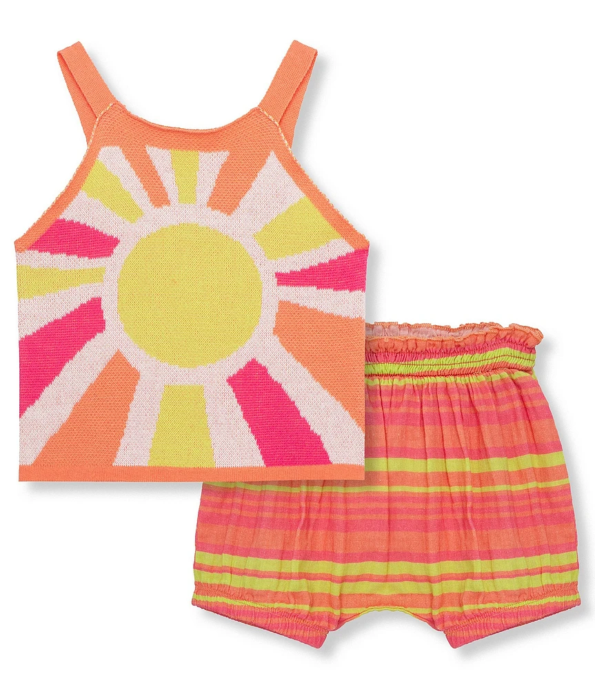 Peek Baby Girls Sleeveless Sunray Sweater-Knit Halter Top & Striped Linen-Blend Shorts Set