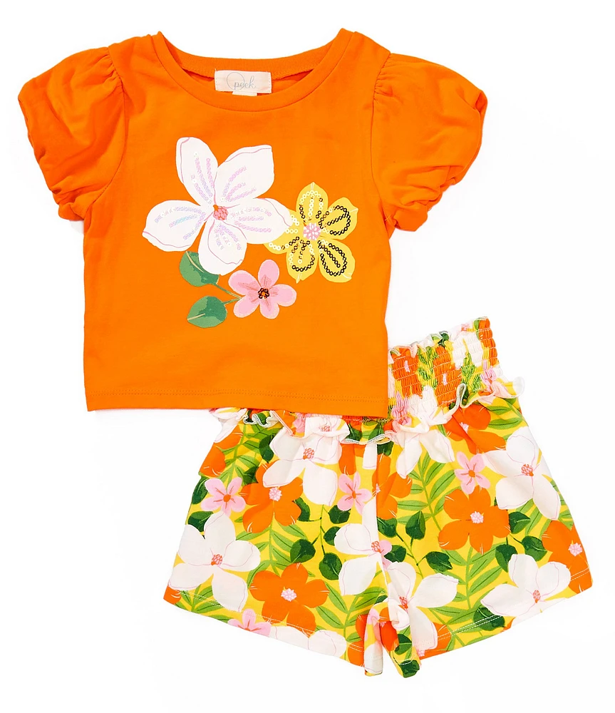 Peek Little Girls Magnolia Print 2-Piece Top & Shorts Set