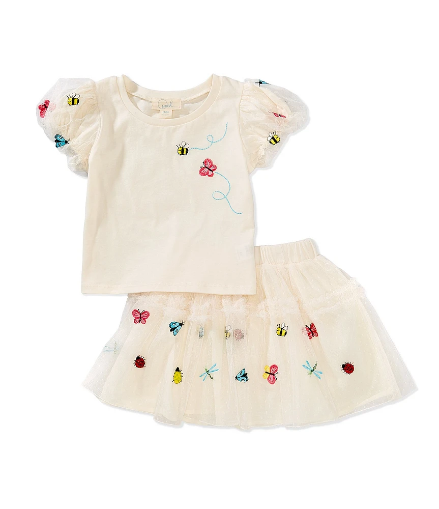 Peek Little Girls Cap Sleeve Lay Bug Embroidered Top & Skirt 2-Piece Set