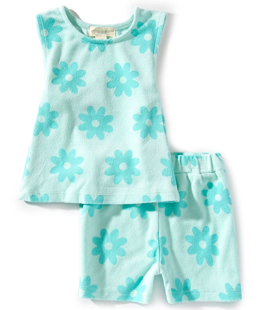 Peek Little Girls/Big Girls Sleeveless Flower-Printed Terry Cloth Tank Top & Matching Shorts Set