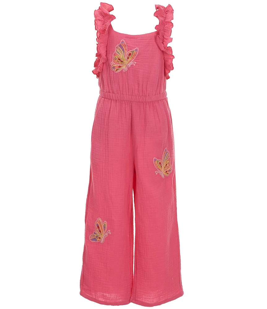 Peek Little/Big Girls Butterfly Embroidered Gauze Wide Leg Jumpsuit