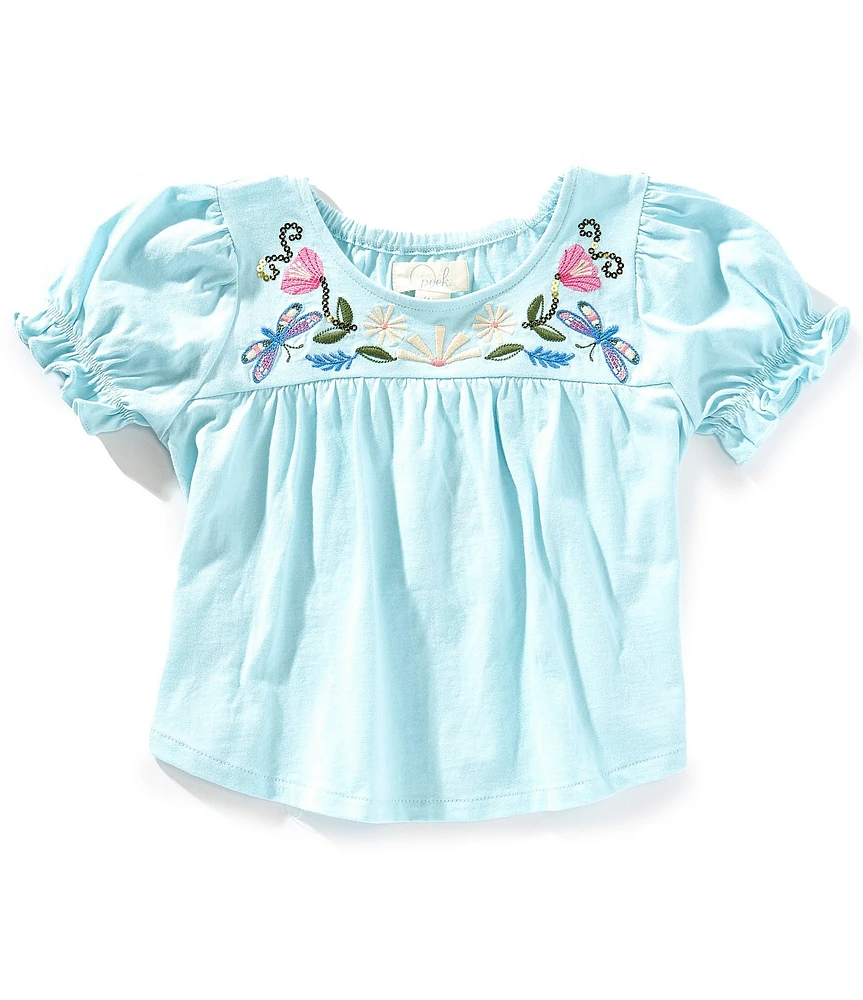 Peek Little/Big Girls Short-Sleeve Embroidered-Yoke T-Shirt