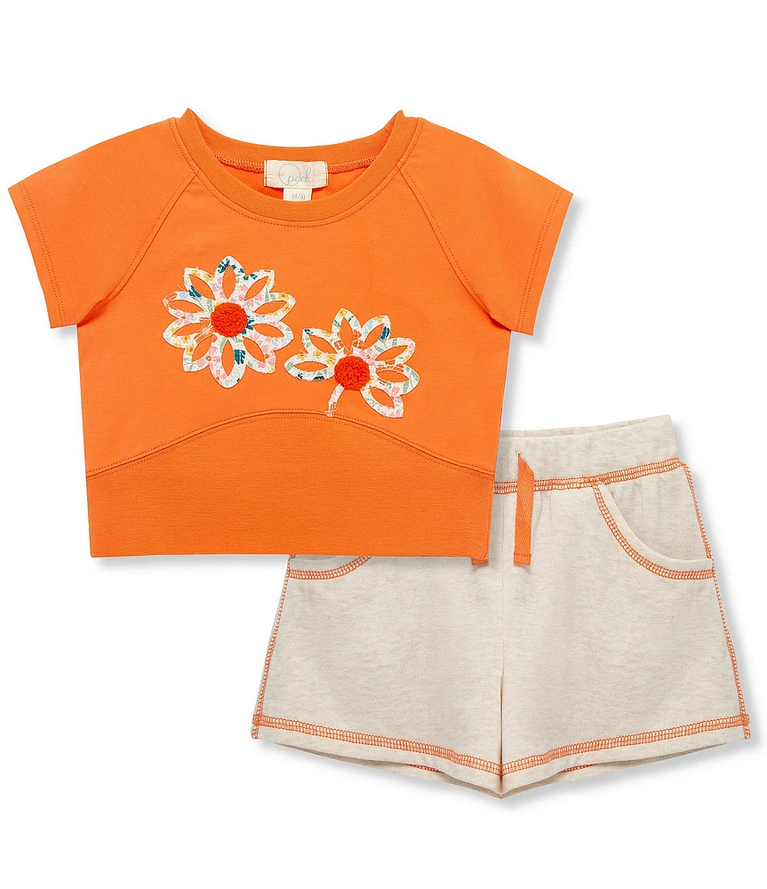 Peek Little/Big Girls Short-Sleeve Soutache-Embroidered-Flower T-Shirt & Coordinating Shorts Set