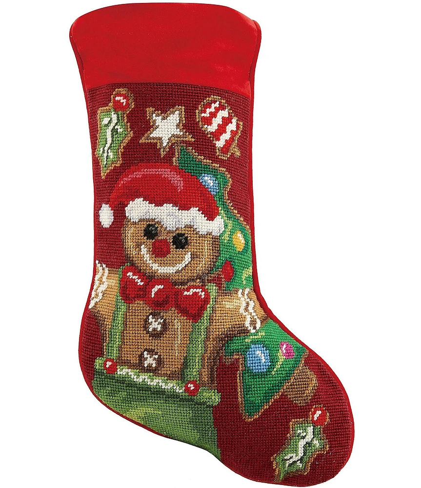 Peking Handicraft Gingerbread Man Needlepoint Holiday Stocking
