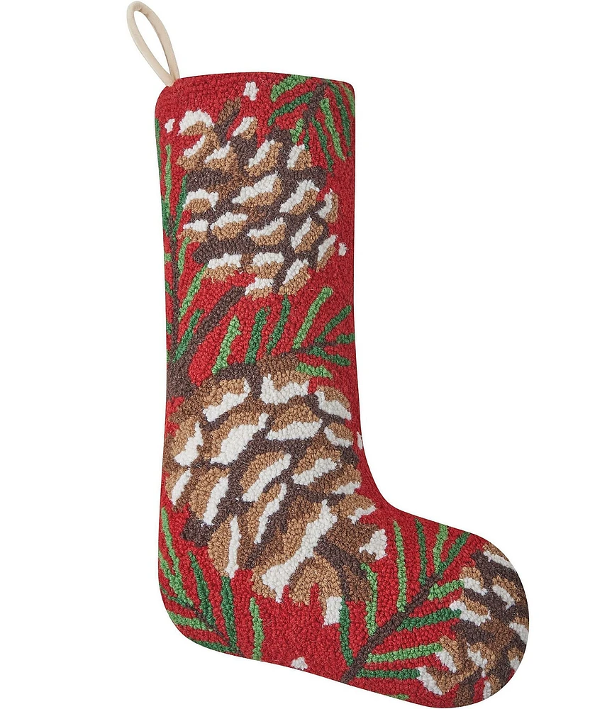 Peking Handicraft Pine Cone Wool Hooked Holiday Stocking