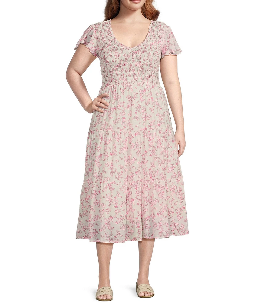 Perch By Blu Pepper Floral V-Neck Smocked Midi Dress