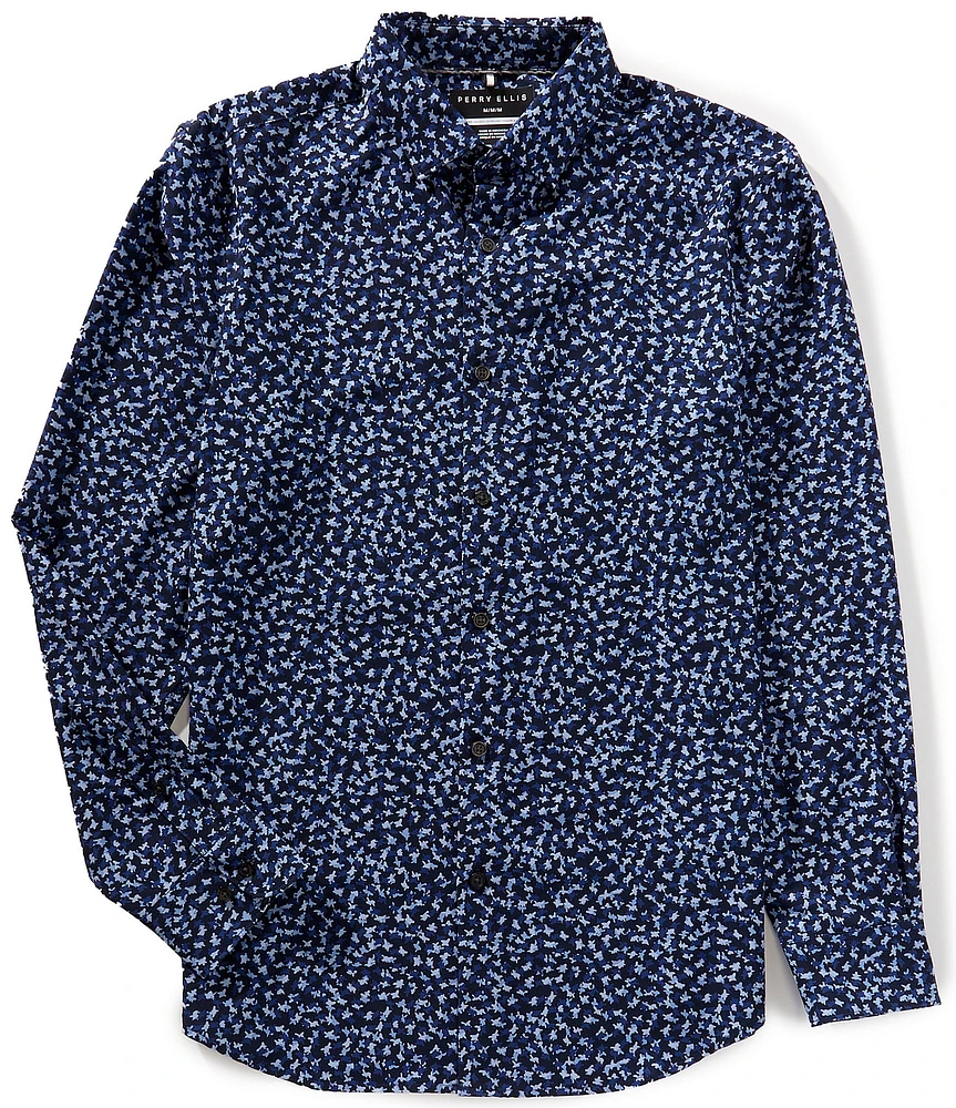 Perry Ellis Allover Print Long Sleeve Woven Shirt