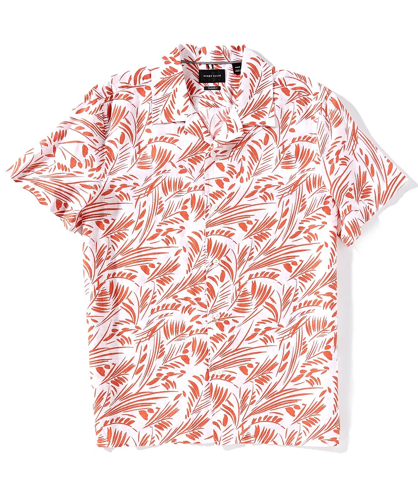 Perry Ellis Big & Tall Linen Cotton Abstract Leaf Print Short Sleeve Woven Camp Shirt