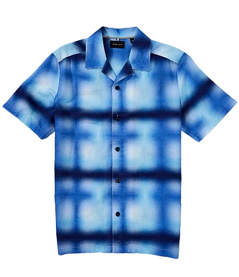 Perry Ellis Blur Plaid Short Sleeve Woven Camp Shirt