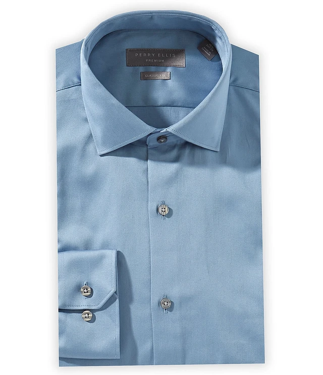 Perry Ellis Classic Fit Spread Collar Premium Luxe Sateen Dress