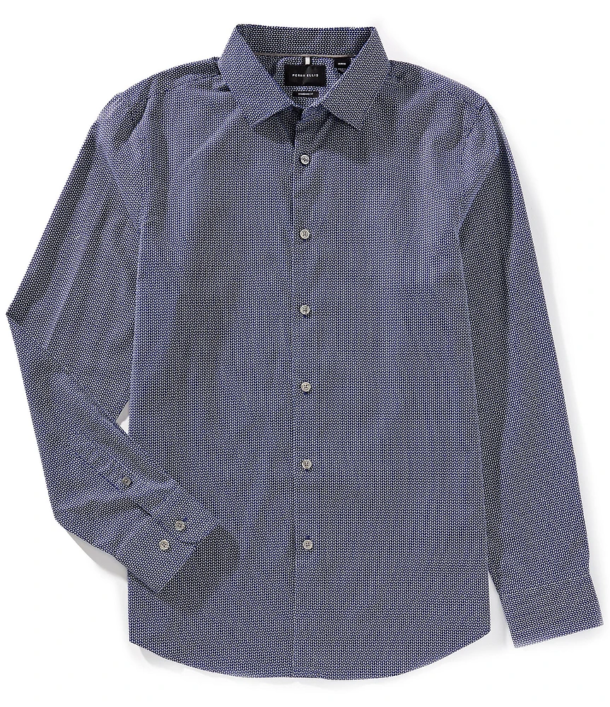Perry Ellis Micro Geo Print Long Sleeve Woven Shirt