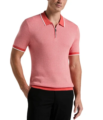 Perry Ellis Quarter-Zip Short Sleeve Polo Shirt