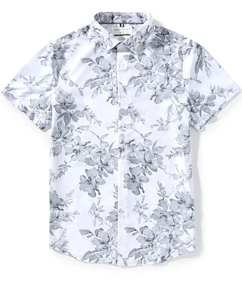 Perry Ellis Slim Fit Performance Stretch Floral Print Short Sleeve Woven Shirt