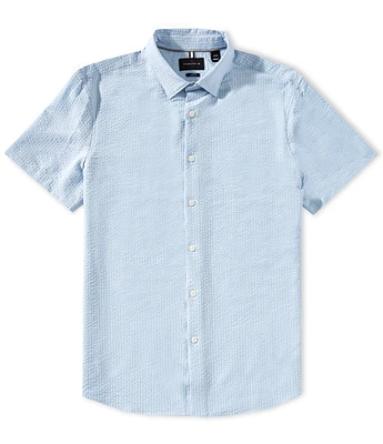 Perry Ellis Slim Fit Seersucker Performance Stretch Short Sleeve Woven Shirt