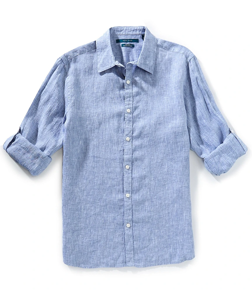 Perry Ellis Solid Linen Long Sleeve Woven Shirt