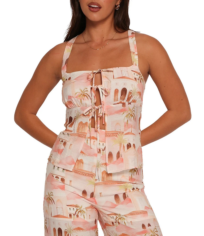 Petal & Pup Aemma Abstract Print Square Neckline Sleeveless Tie Front Top