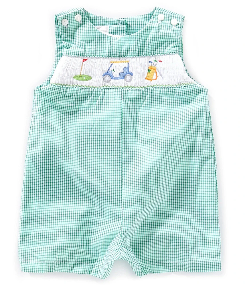 Petit Ami Baby Boys Sleeveless Gingham-Checked Sailboat-Embroidered Shortall