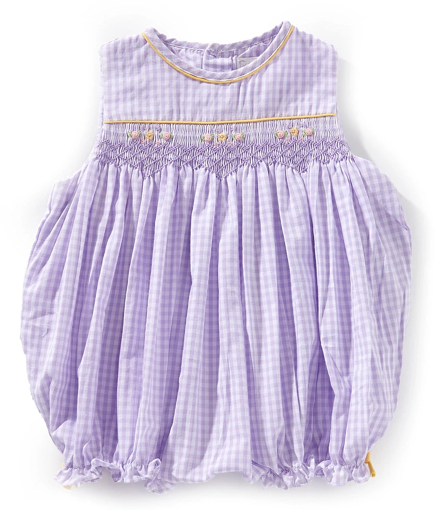Petit Ami Baby Girls Sleeveless Checked Smocked Romper