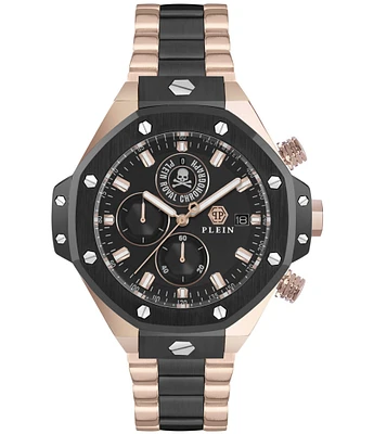 Philipp Plein Men's Plein Royal Chronograph Two Tone Black Sunray Dial Bracelet Watch
