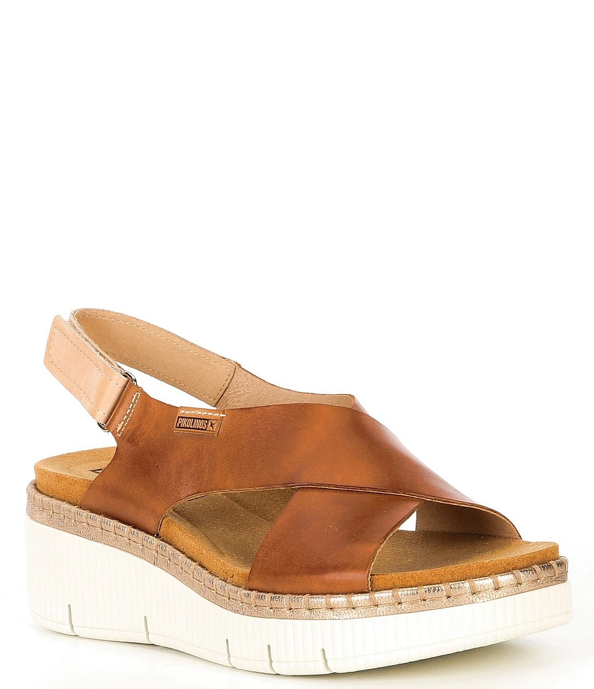 Pikolinos Gomera W0k Leather Cross Strap Platform Wedge Sandals