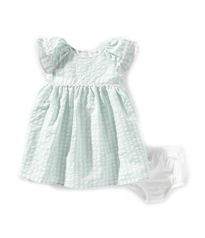 Pippa & Julie Baby Girls Flutter-Sleeve Gingham-Printed Seersucker Fit-And-Flare Dress